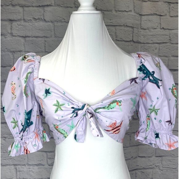 Hill House Isabella Crop Top Ladies Size Small Sea Creatures - Picture 2 of 7